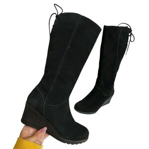 Ugg Dawna Waterproof Suede Leather Rubber Wedge Tall Boot Black Womens Size 6